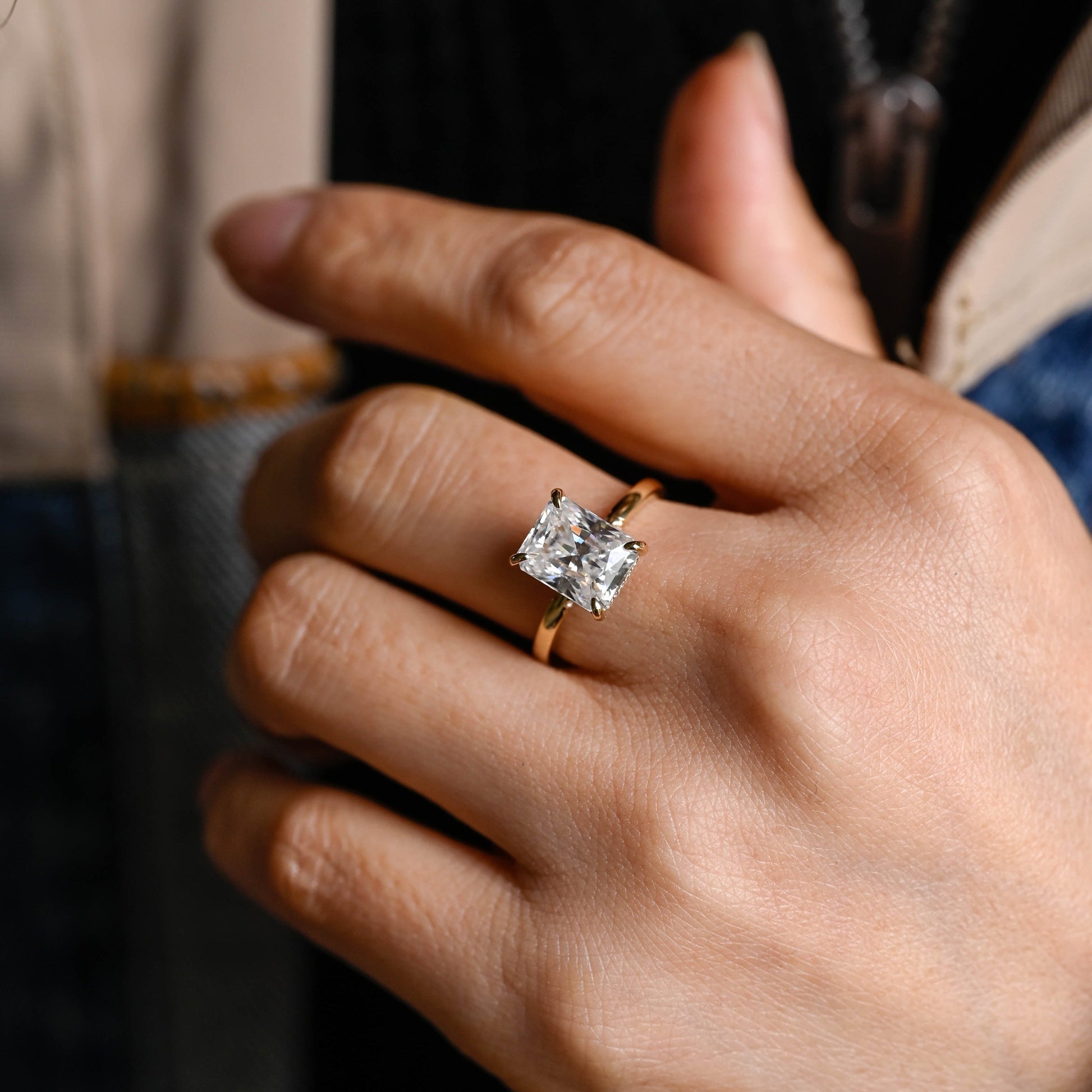 2 CT Emerald Pave Moissanite Engagement Ring