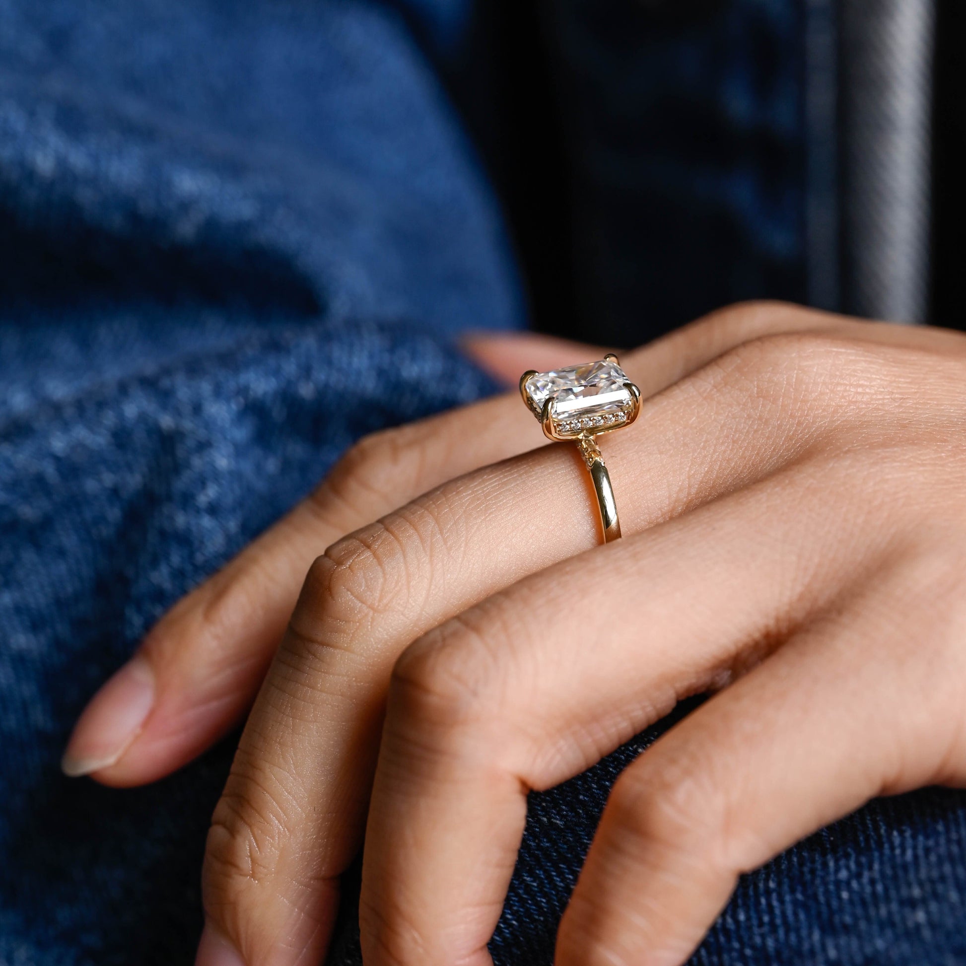 2 CT Emerald Pave Moissanite Engagement Ring