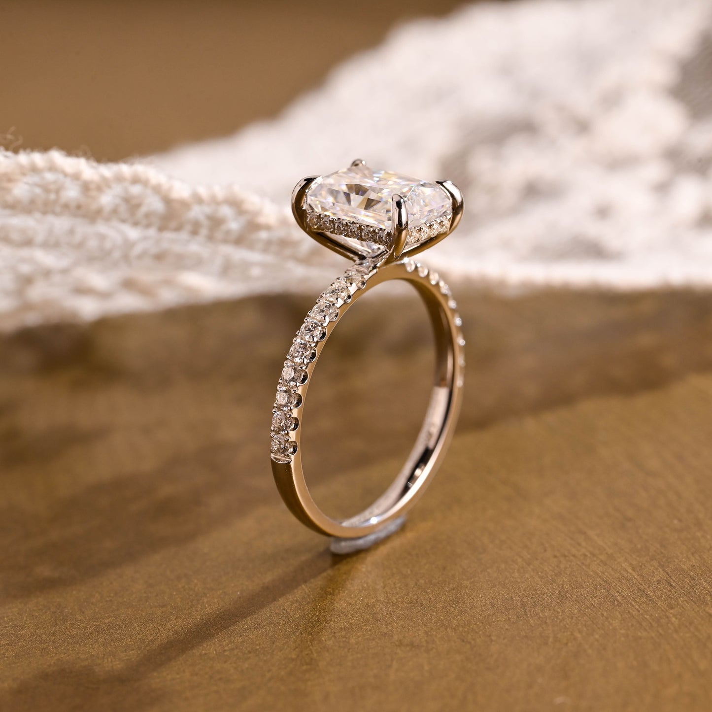 2 CT Emerald Pave Moissanite Engagement Ring