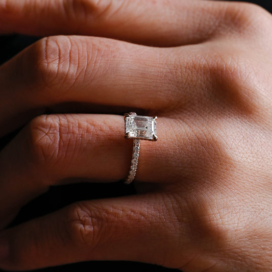2 CT Emerald Pave Moissanite Engagement Ring