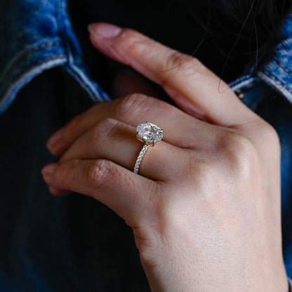 2 CT Emerald Pave Moissanite Engagement Ring