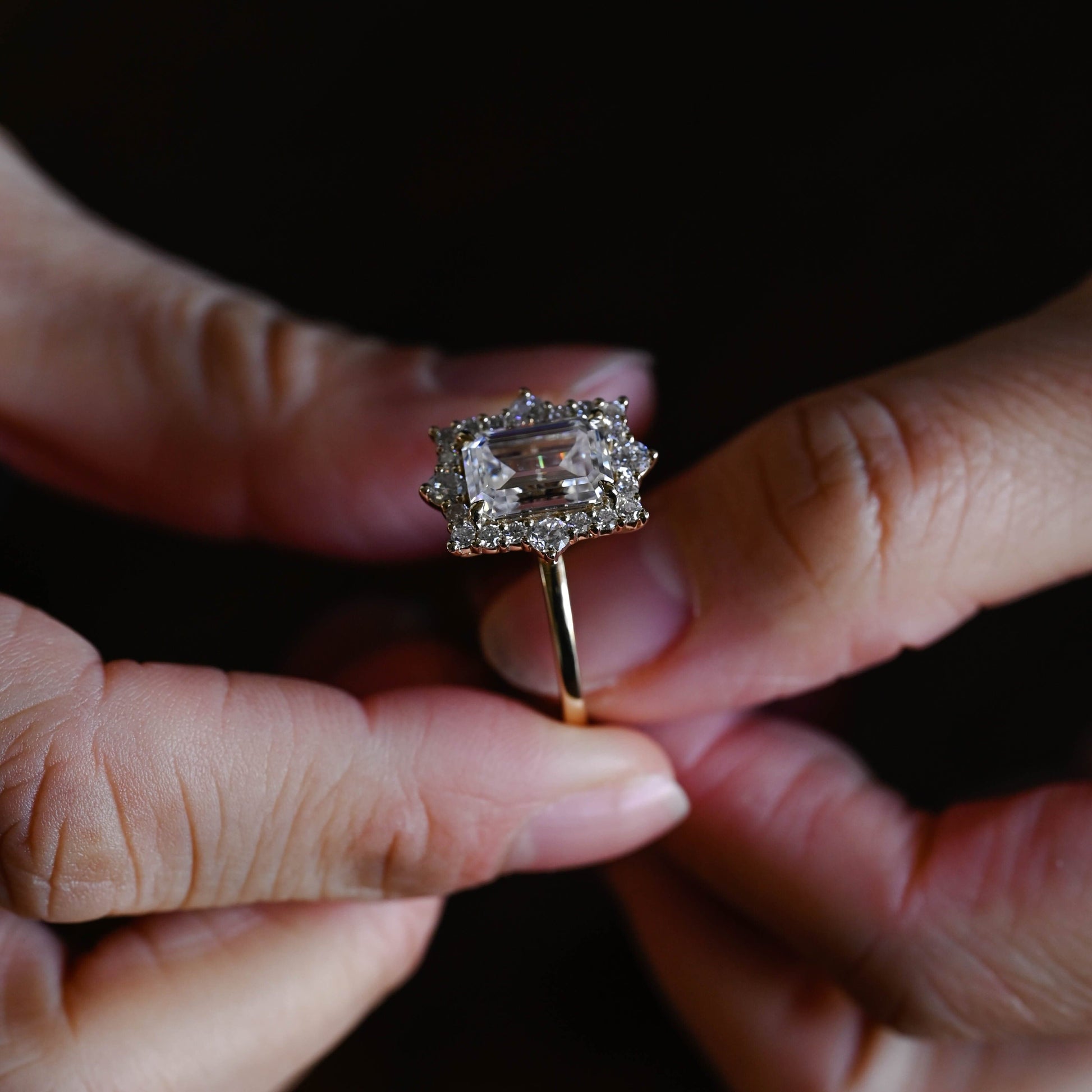 2 CT Emerald Pave Moissanite Engagement Ring