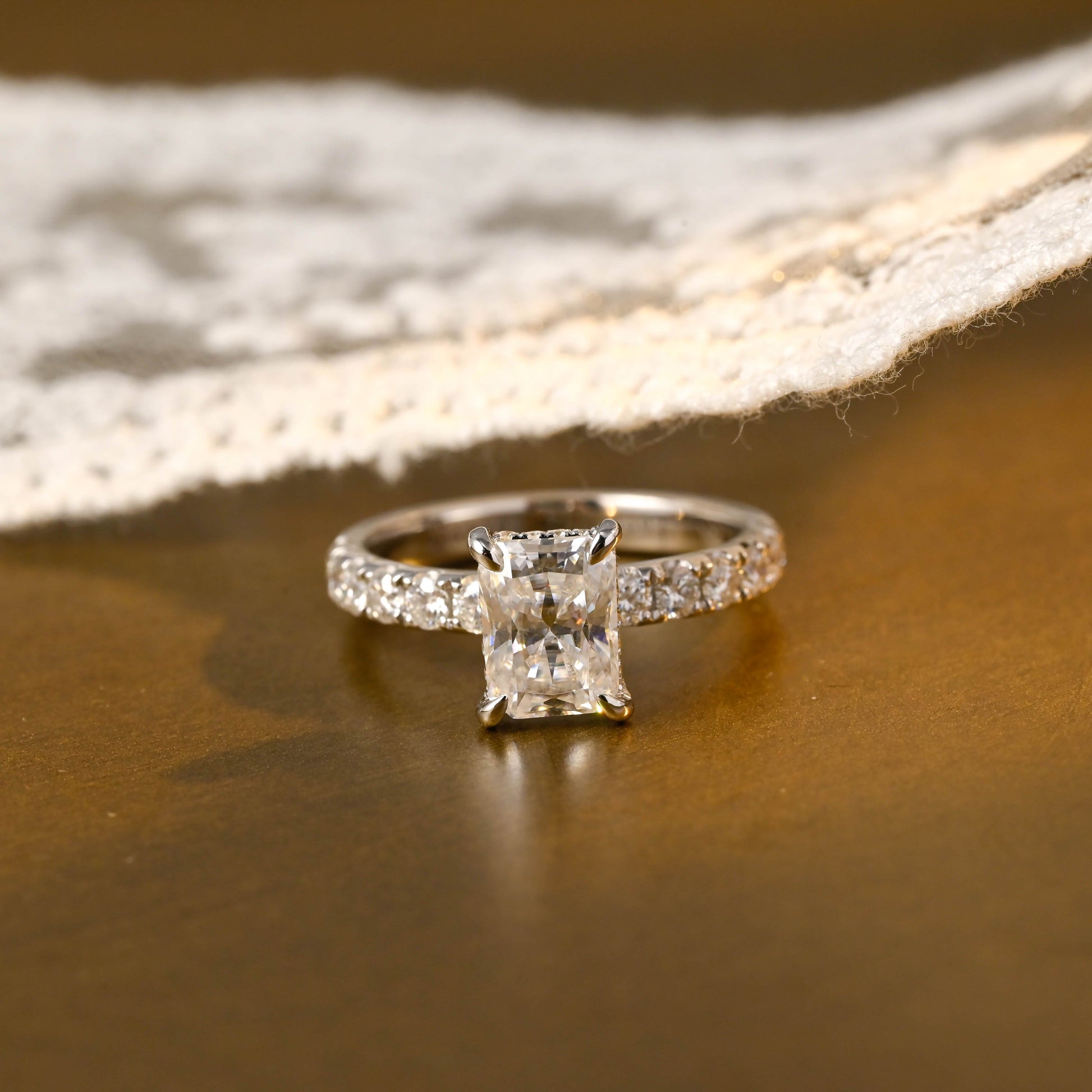 2 CT Emerald Pave Moissanite Engagement Ring