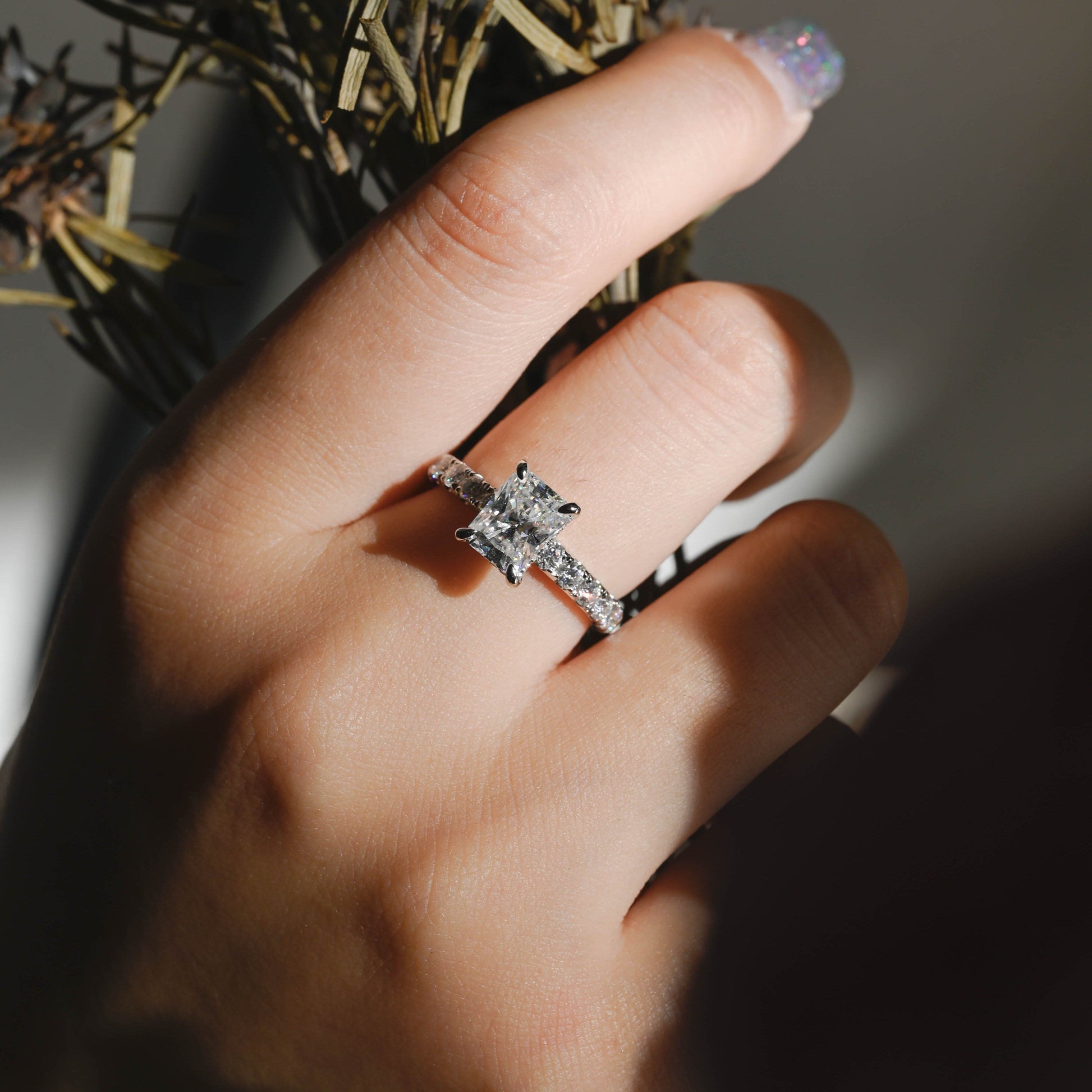 2 CT Emerald Pave Moissanite Engagement Ring