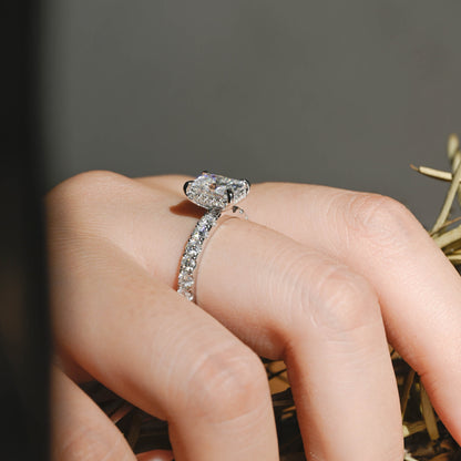 2 CT Emerald Pave Moissanite Engagement Ring