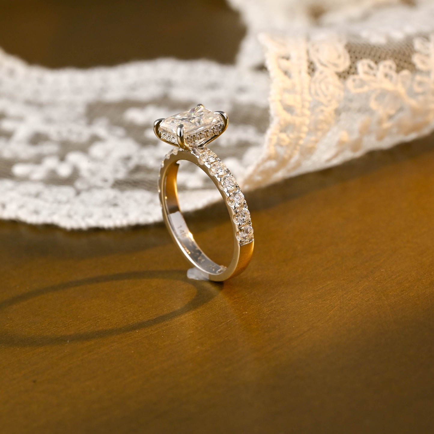 2 CT Emerald Pave Moissanite Engagement Ring