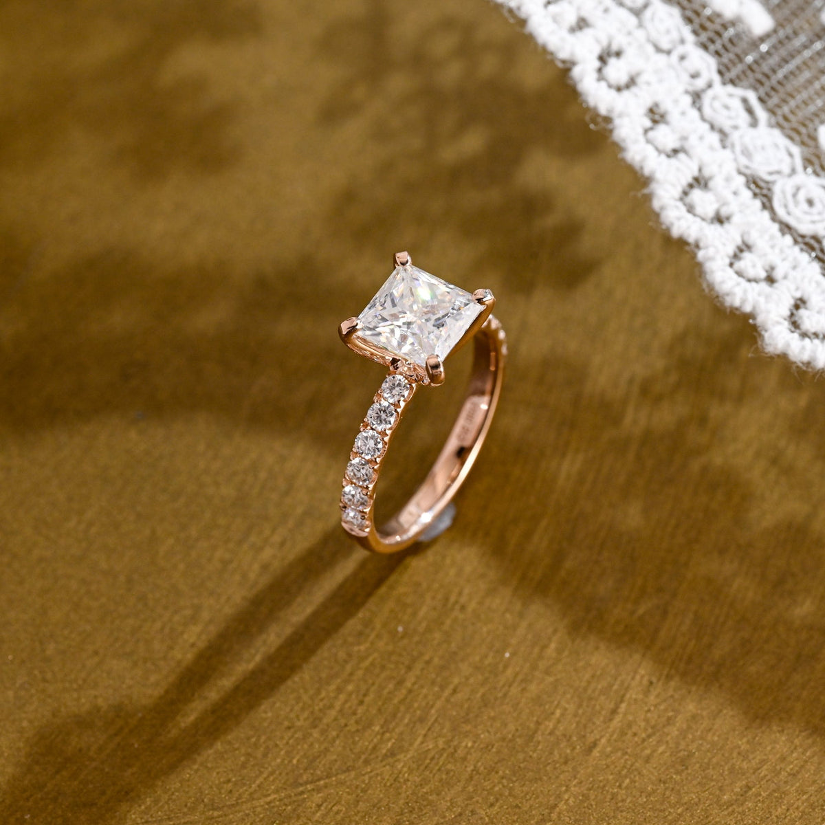 2 CT Emerald Pave Moissanite Engagement Ring