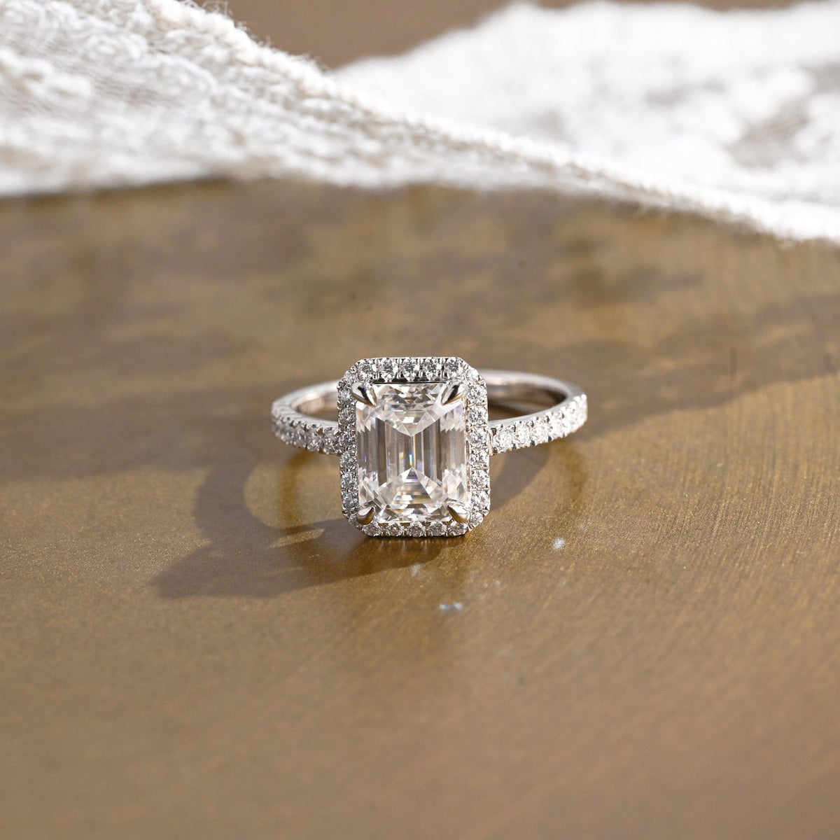 2 CT Emerald Pave Moissanite Engagement Ring
