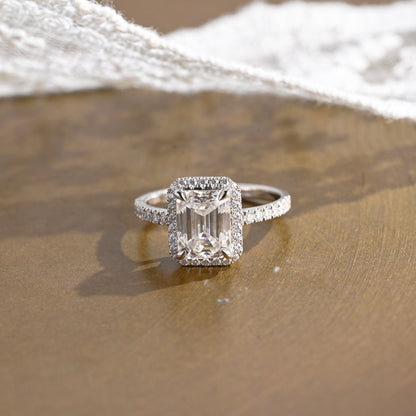 2 CT Emerald Pave Moissanite Engagement Ring