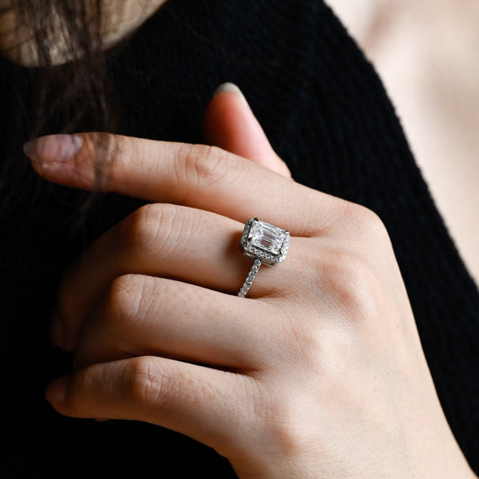 2 CT Emerald Pave Moissanite Engagement Ring