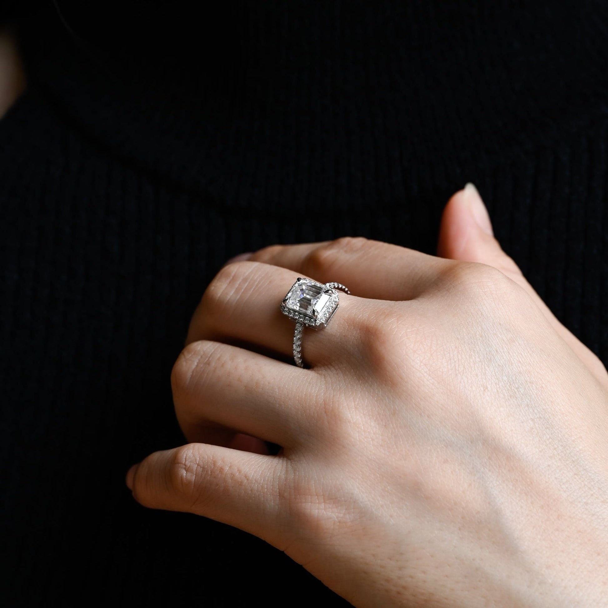 2 CT Emerald Pave Moissanite Engagement Ring