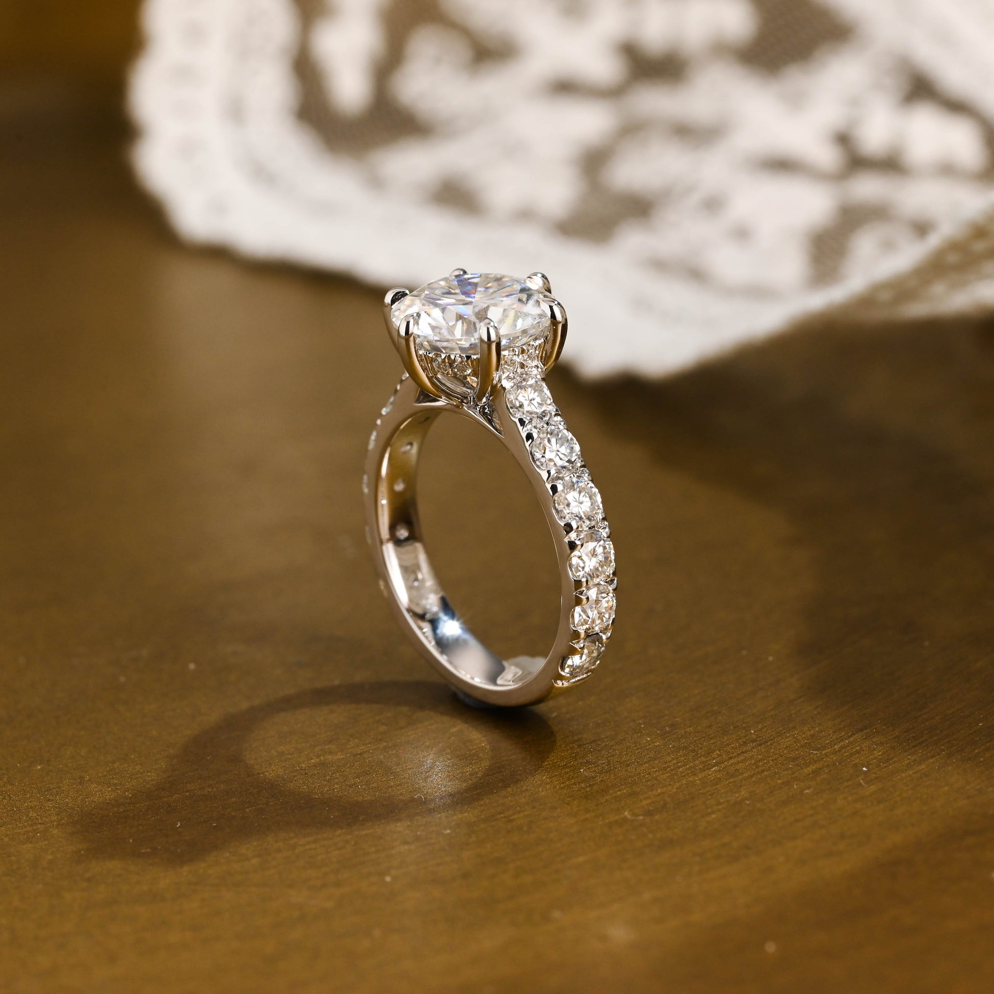 2 CT Emerald Pave Moissanite Engagement Ring
