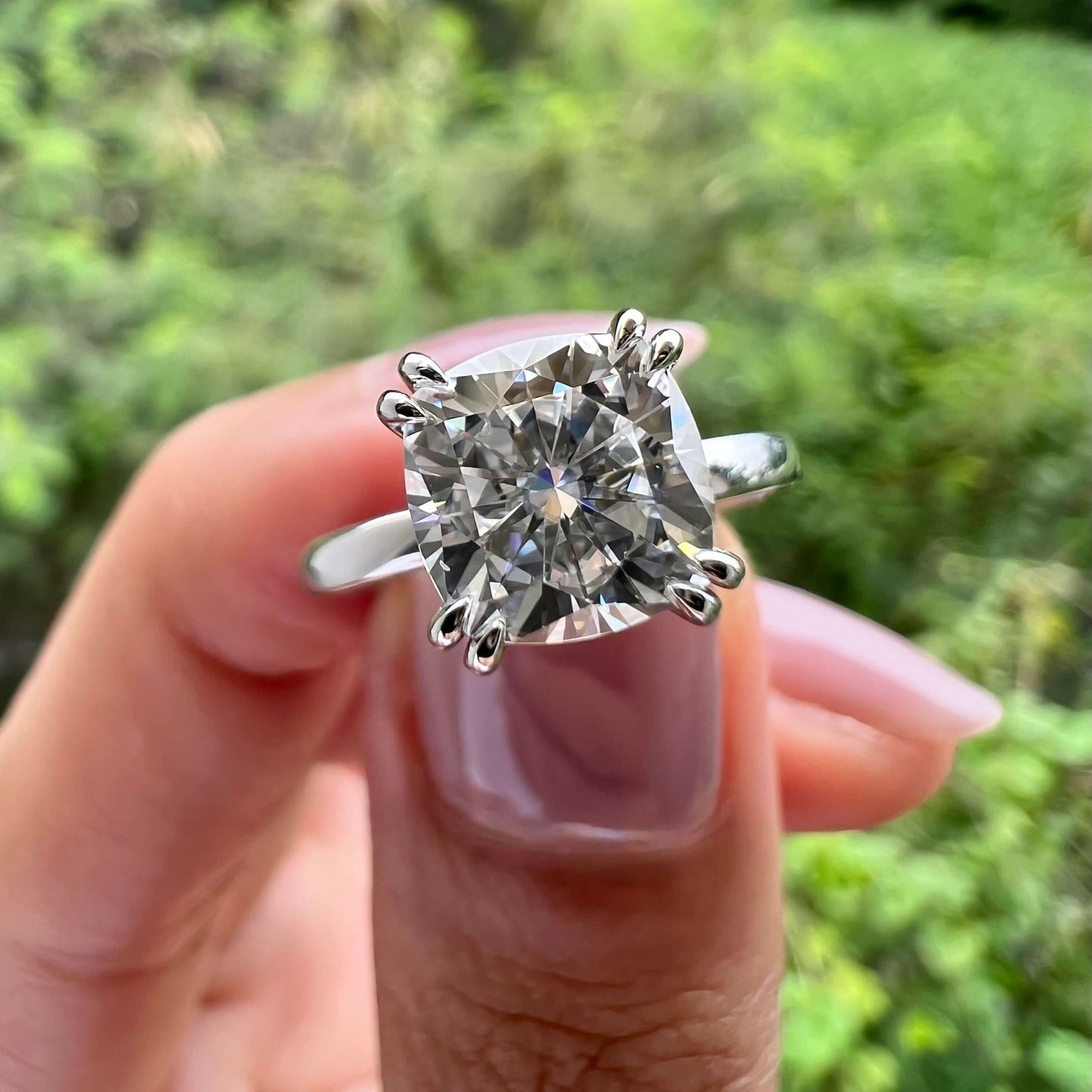 2.0 CT Cushion Cut Solitaire Moissanite Engagement Ring