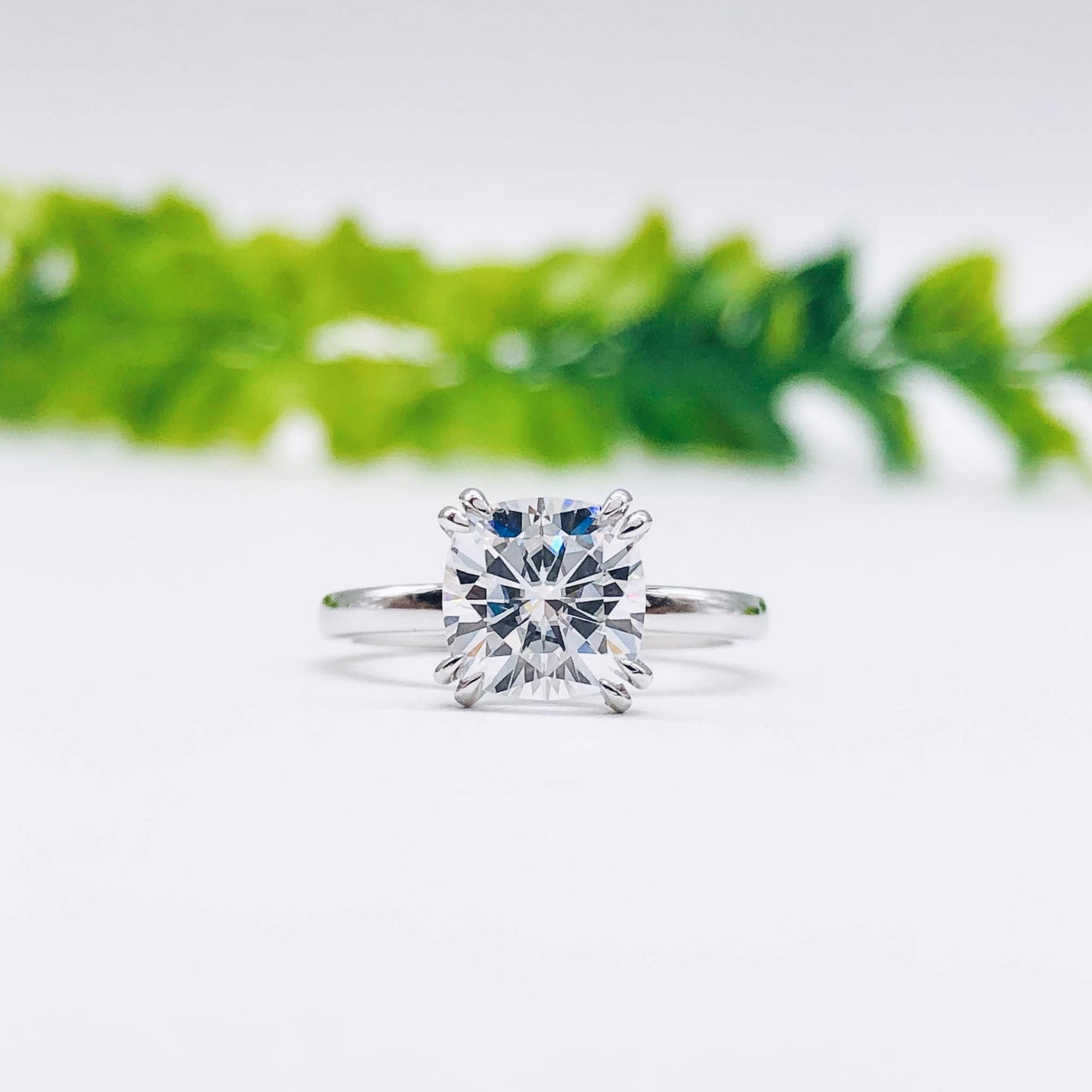 2.0 CT Cushion Cut Solitaire Moissanite Engagement Ring