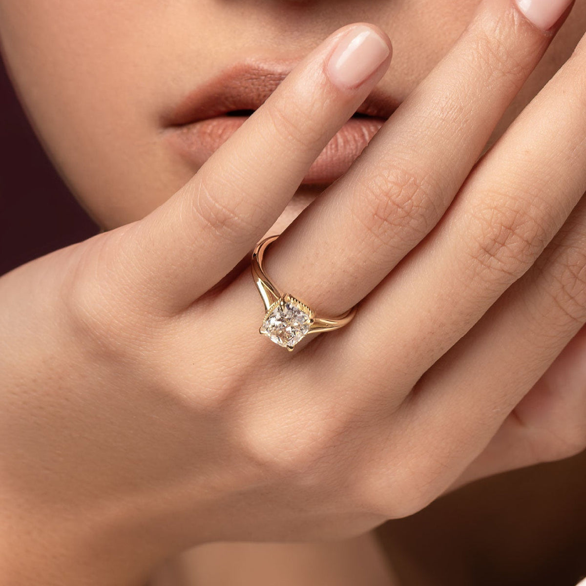 Elongated Cushion: Split Shank Milgrain Lab Grown Diamond