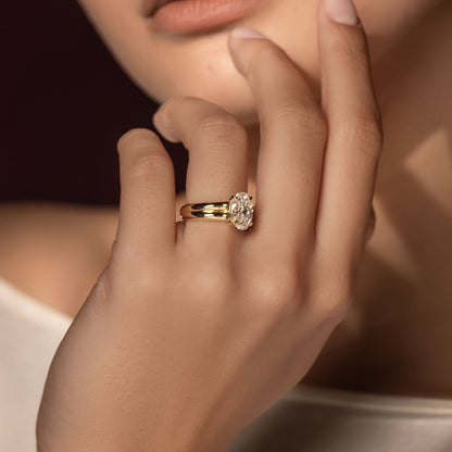 2 CT Oval: Pronged Bezel Lab Grown Diamond Engagement Ring