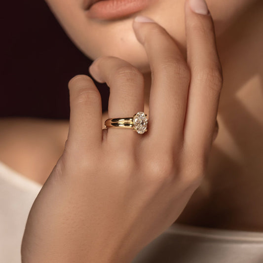 2 CT Oval: Pronged Bezel Lab Grown Diamond Engagement Ring