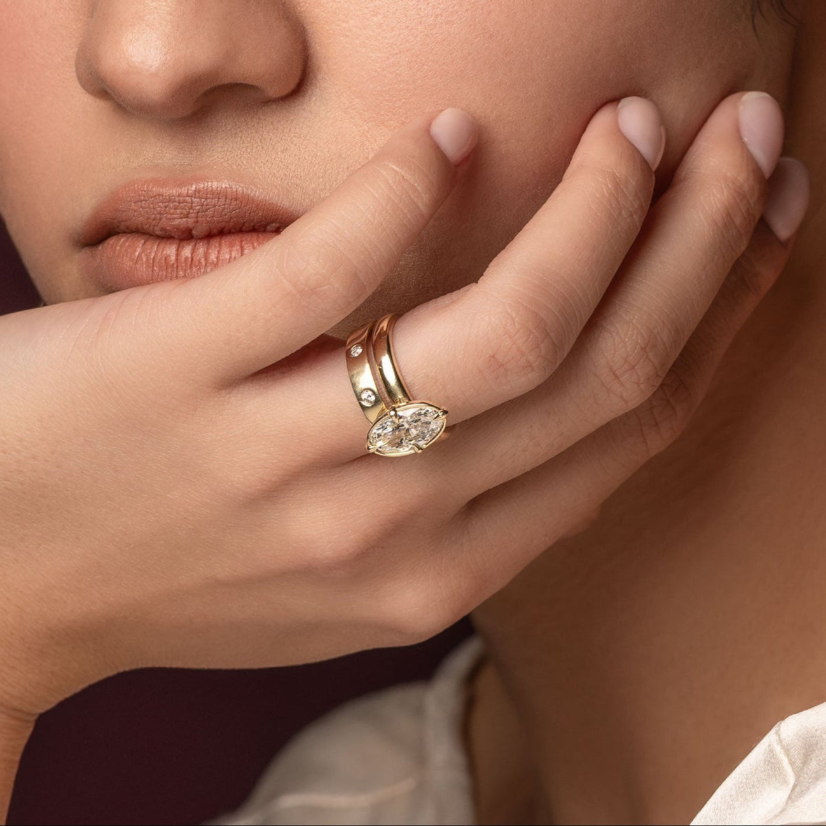 2 CT Moval : Bezel Solitaire Prongs Lab Grown Diamond Engagement Ring