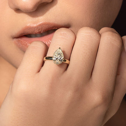 2 CT Pear: Pronged Bezel Lab Grown Diamond Engagement Ring