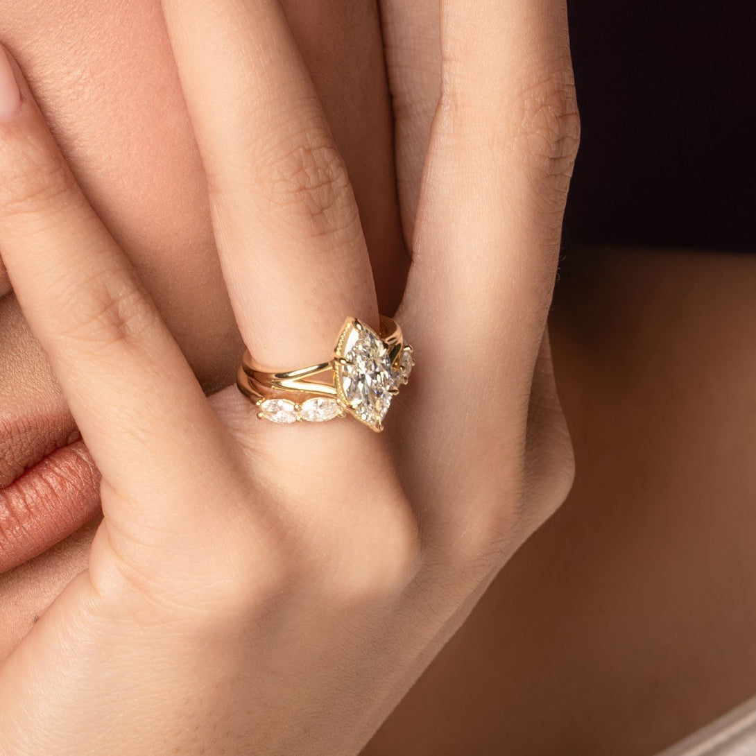 2.5 CT Marquise: Pronged Bezel Split Shank Lab Grown Diamond Engagement Ring
