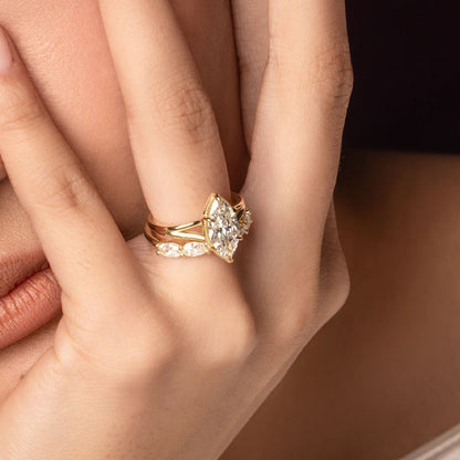 2.5 CT Marquise: Pronged Bezel Split Shank Lab Grown Diamond Engagement Ring