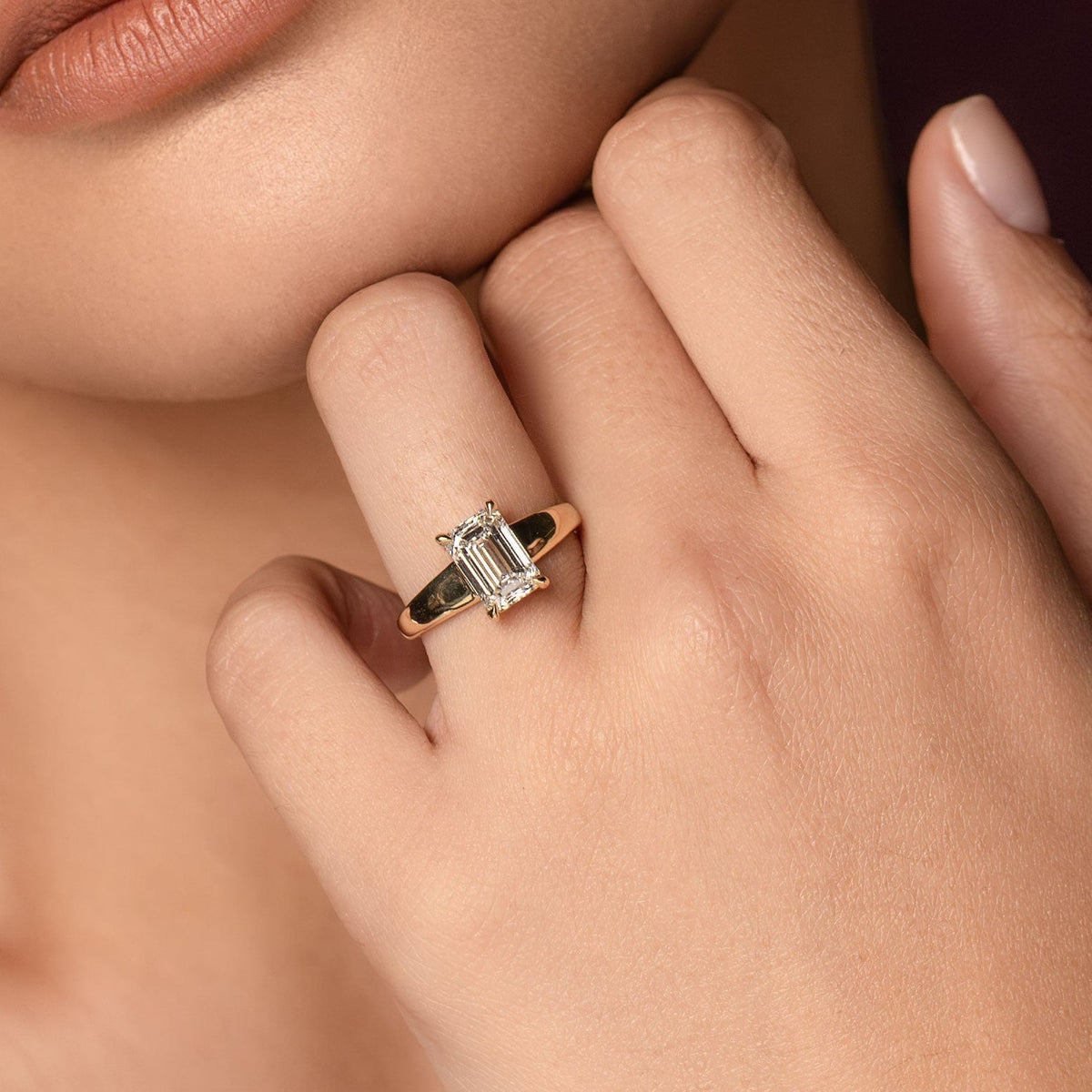 1.5 CT Emerald: Chunky Solitaire Lab Grown Diamond Engagement Ring