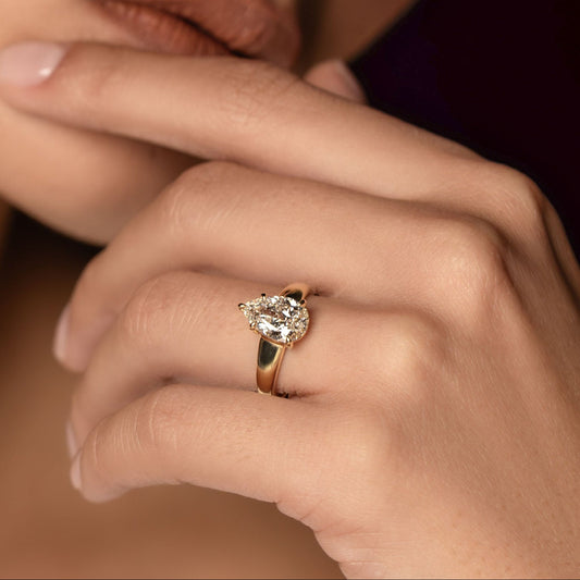1.5 CT Pear: Chunky Solitaire Lab Grown Diamond Engagement Ring