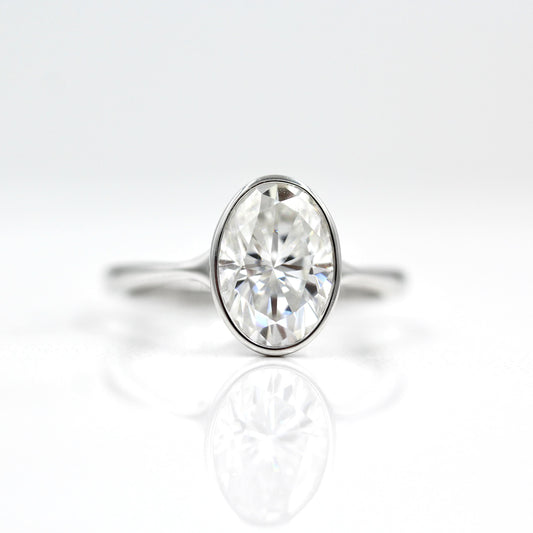 2.0 CT-3.75 CT Oval Bezel Solitaire Moissanite Engagement Ring