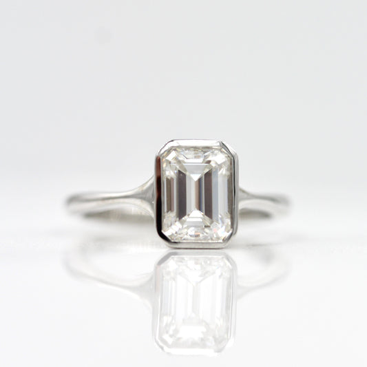 1.55 CT Emerald Cut Bezel Solitaire Moissanite Engagement Ring