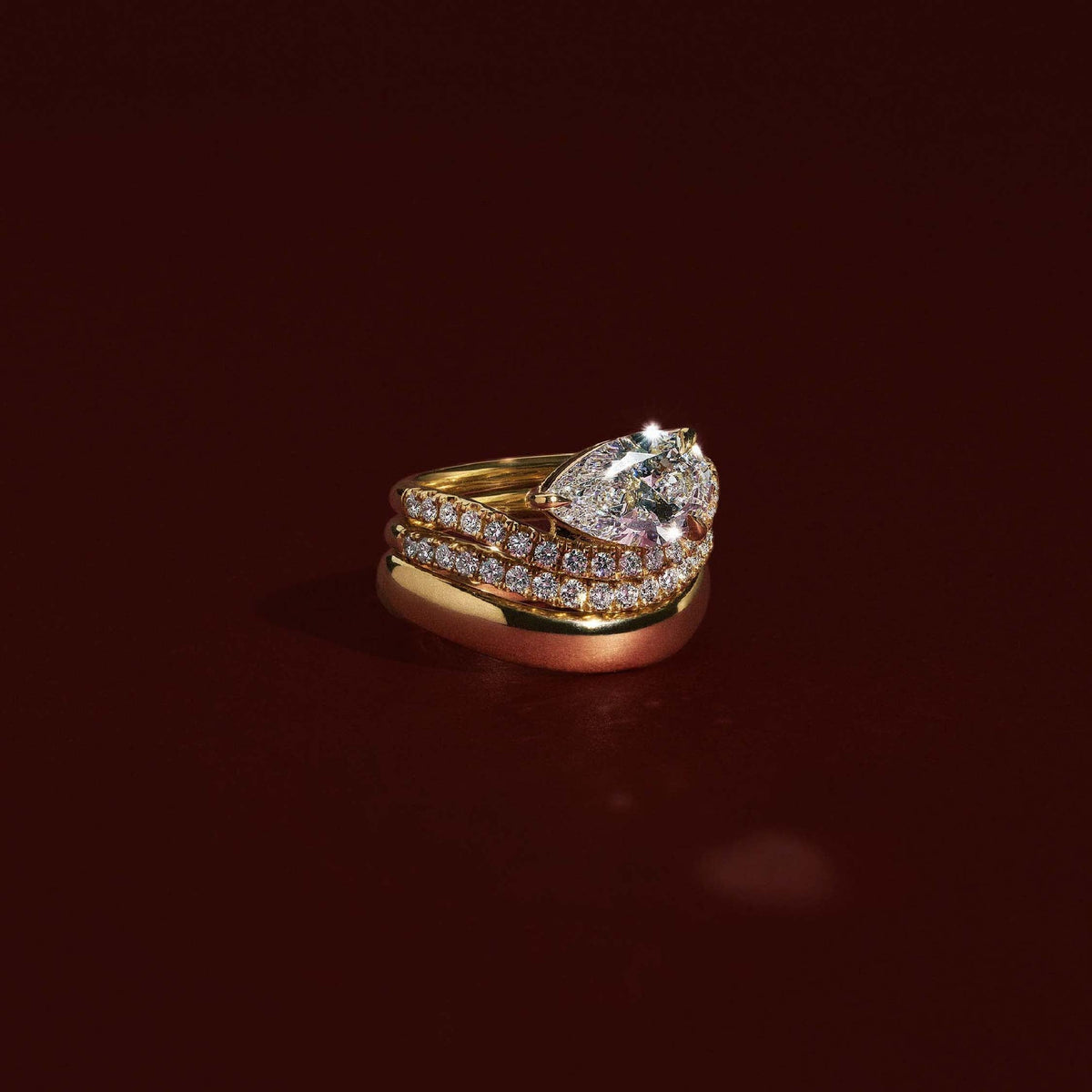 2 CT Pear: Wavy Solitaire Lab Grown Diamond Engagement Ring