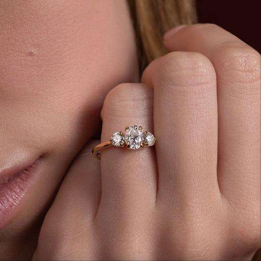1 CT Oval: Three Stone Lab Grown Diamond Engagement Ring