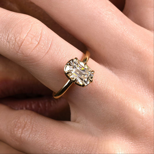 2.5 CT Old Min Cushion: Pronged Bezel Lab Grown Diamond Engagement Ring