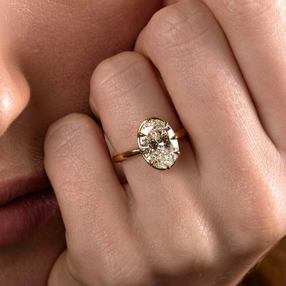 2.5 CT Oval: Pronged Bezel Lab Grown Diamond Engagement Ring