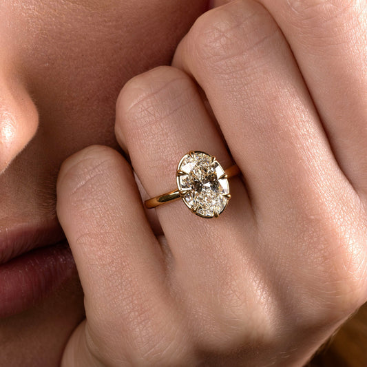 2.5 CT Oval: Pronged Bezel Lab Grown Diamond Engagement Ring