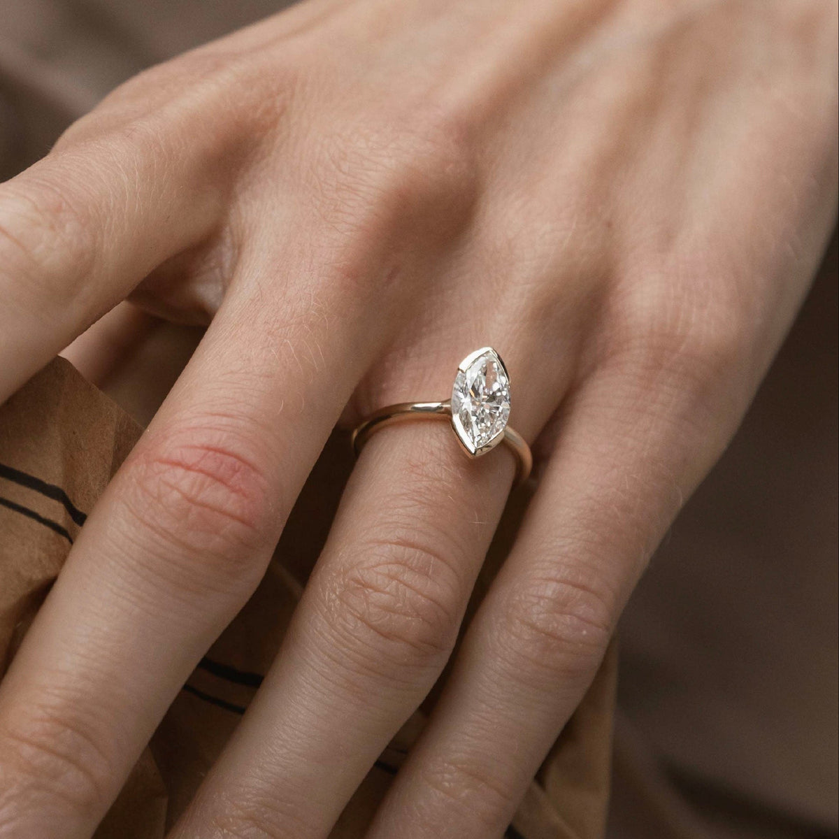 2 CT Marquise: Bezel Half Lab Grown Diamond