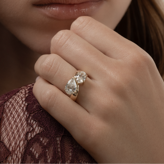 3 CT Oval & Pear: Toi Et Moi Curved Lab Grown Diamond Engagement Ring