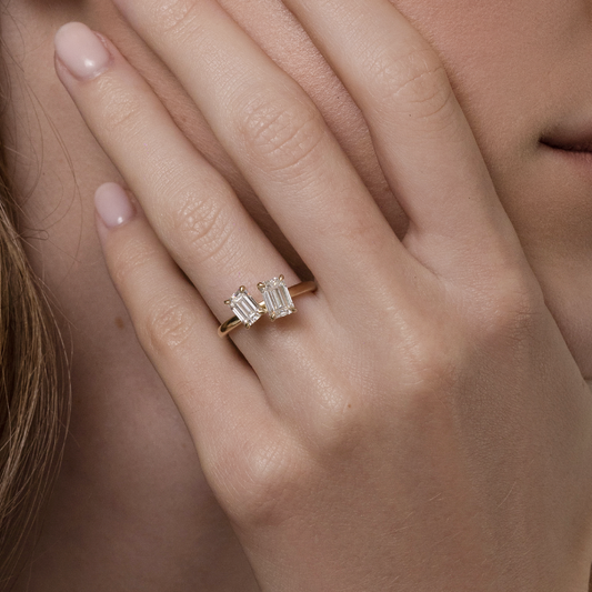 2 CT Emerald: Toi Et Moi Lab Grown Diamond Engagement Ring