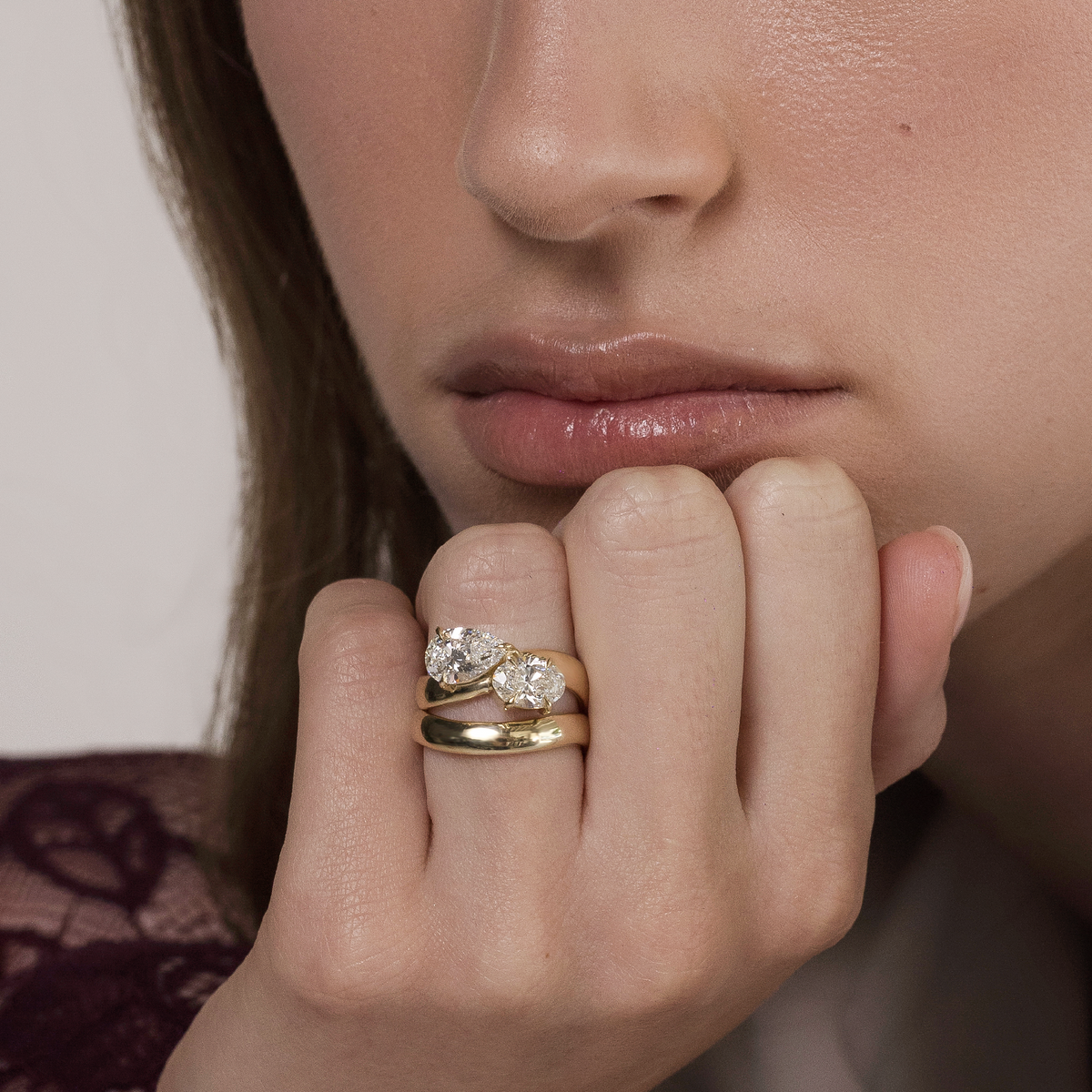 3 CT Oval & Pear: Toi Et Moi Curved Lab Grown Diamond