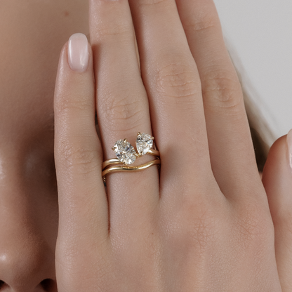 2 CT Pear & Oval: Curved Toi Et Moi Lab Grown Diamond Engagement Ring