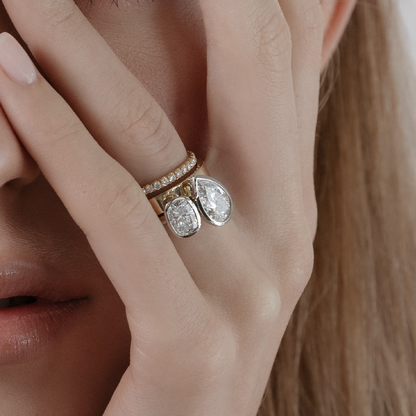 2.5 CT Elongated Cushion & Pear: Bezel Toi Et Moi Lab Grown Diamond