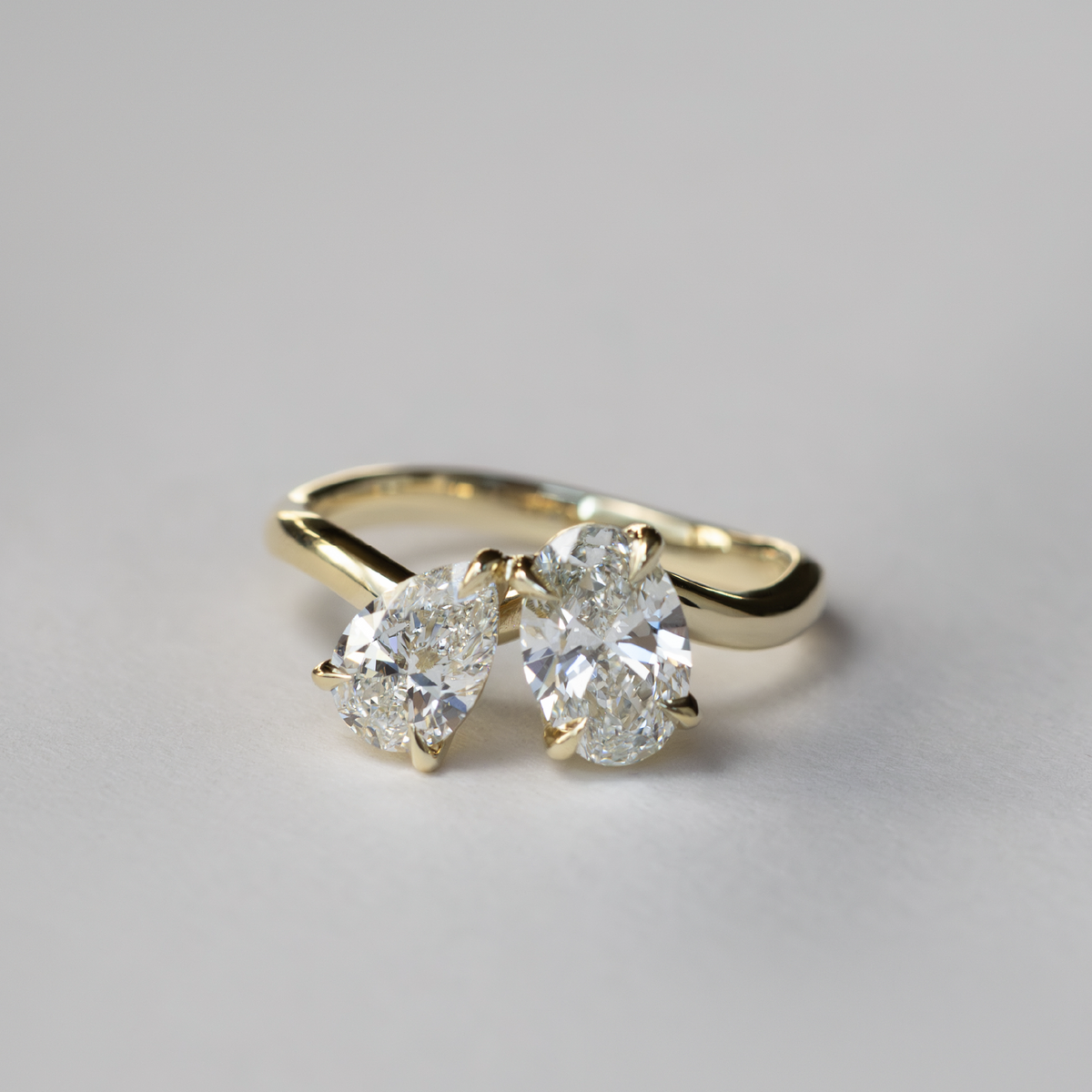 2 CT Pear & Oval: Curved Toi Et Moi Lab Grown Diamond Engagement Ring