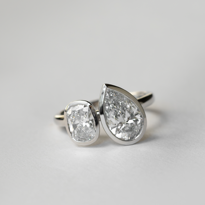2.5 CT Elongated Cushion & Pear: Bezel Toi Et Moi Lab Grown Diamond