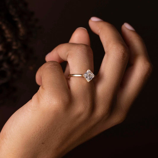 2 CT East-West Asscher: Cathedral Solitaire Lab Grown Diamond Engagement Ring