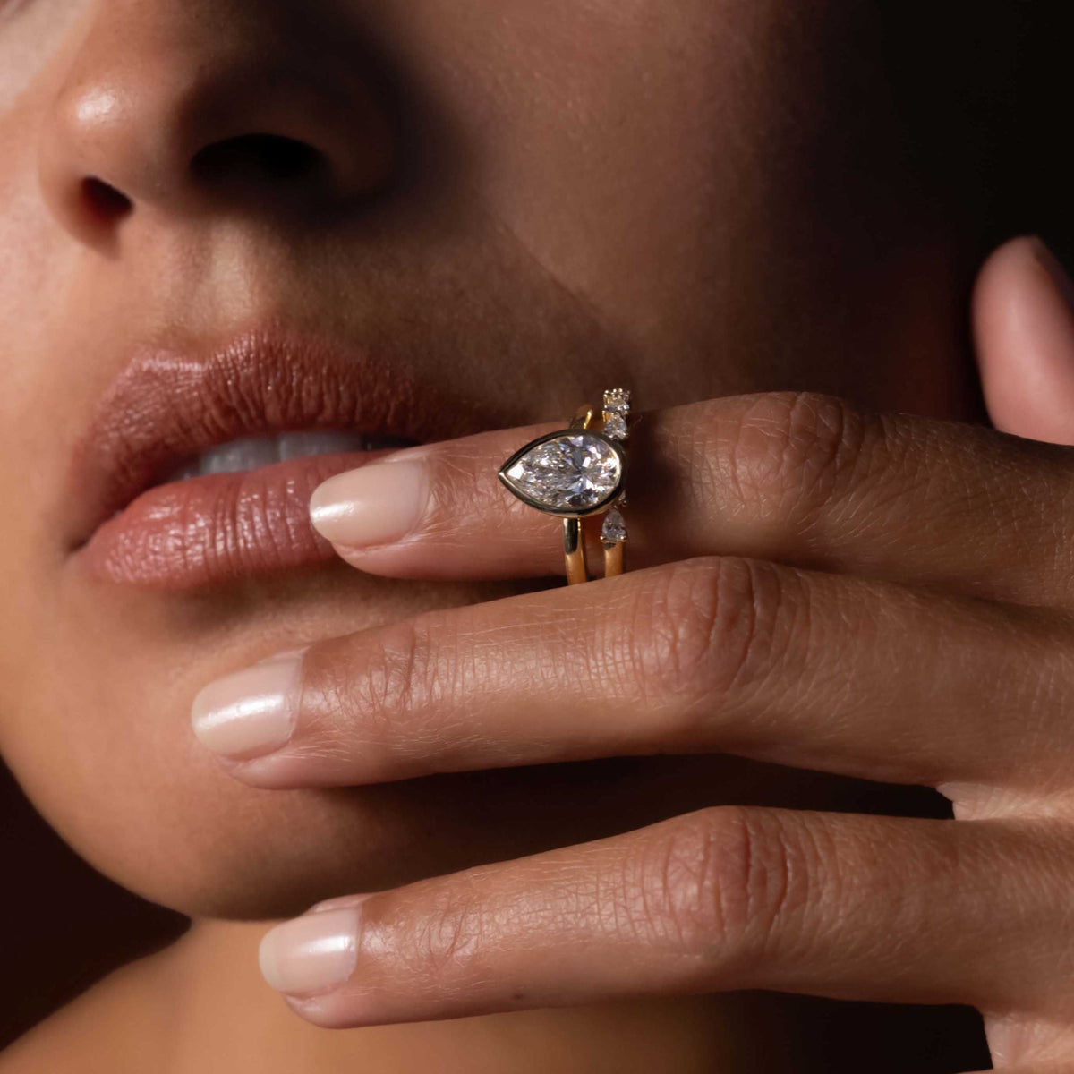 2 CT Pear: Bezel Lab Grown Diamond Engagement Ring