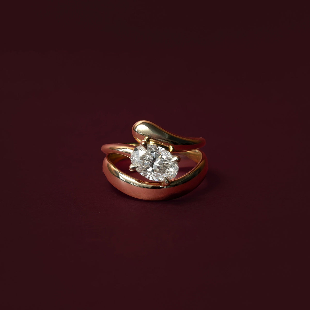2 CT Oval: Solitaire Twisted Band Lab Grown Diamond Engagement Ring
