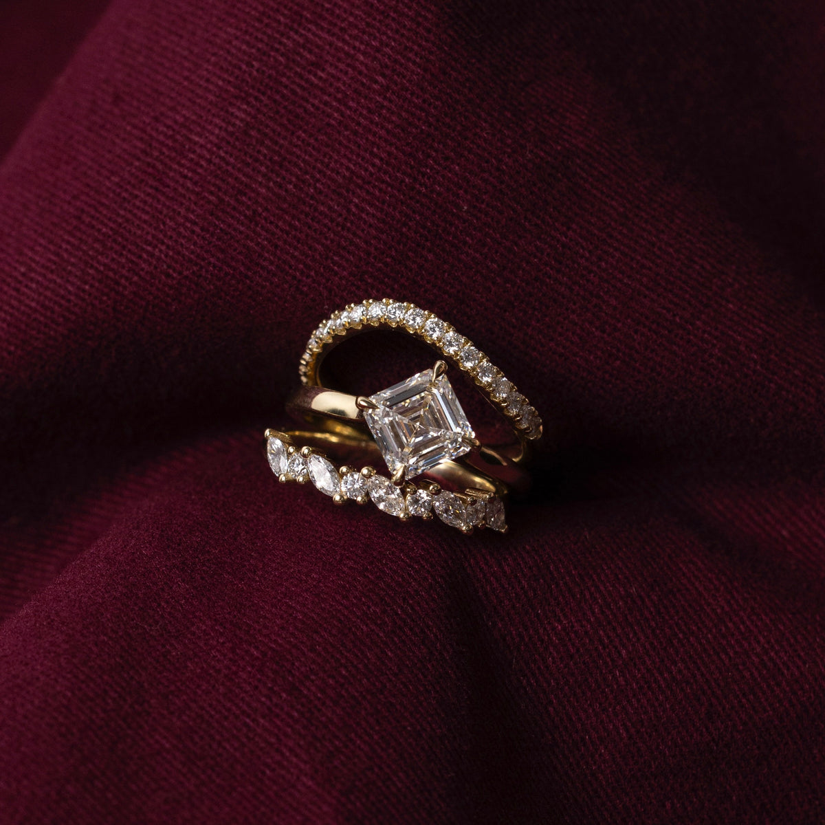 2 CT East-West Asscher: Cathedral Solitaire Lab Grown Diamond Engagement Ring