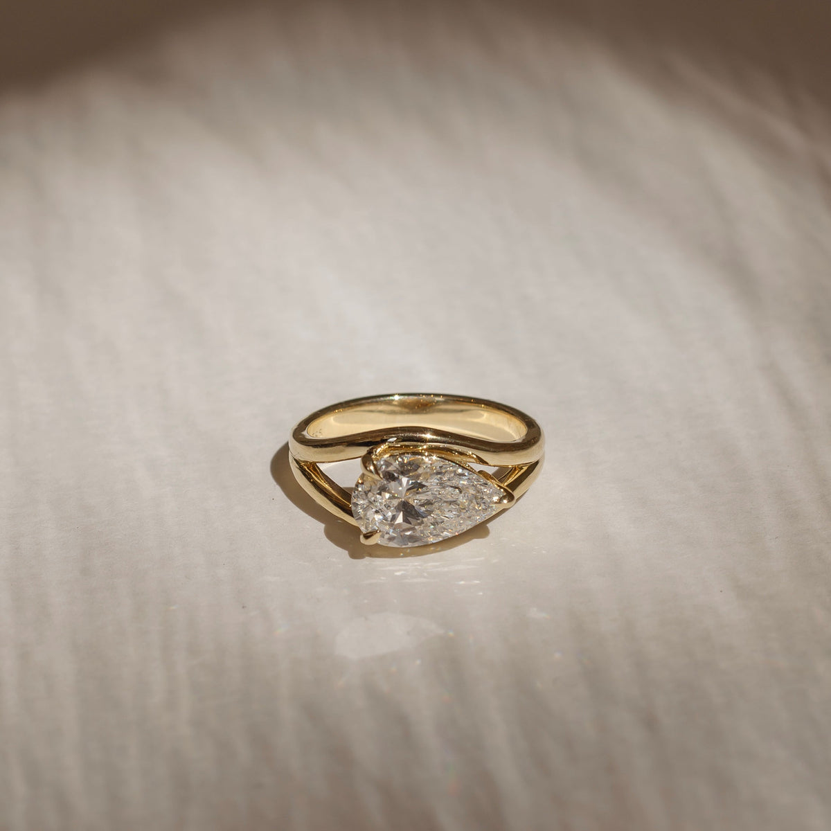 2 CT East-West Pear: Split Shank Lab Grown Diamond