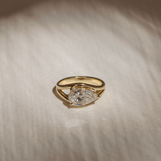 2 CT East-West Pear: Split Shank Lab Grown Diamond Engagement Ring