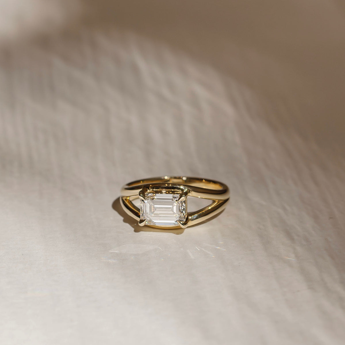 2 CT East West Asscher: Split Shank Lab Grown Diamond Engagement Ring