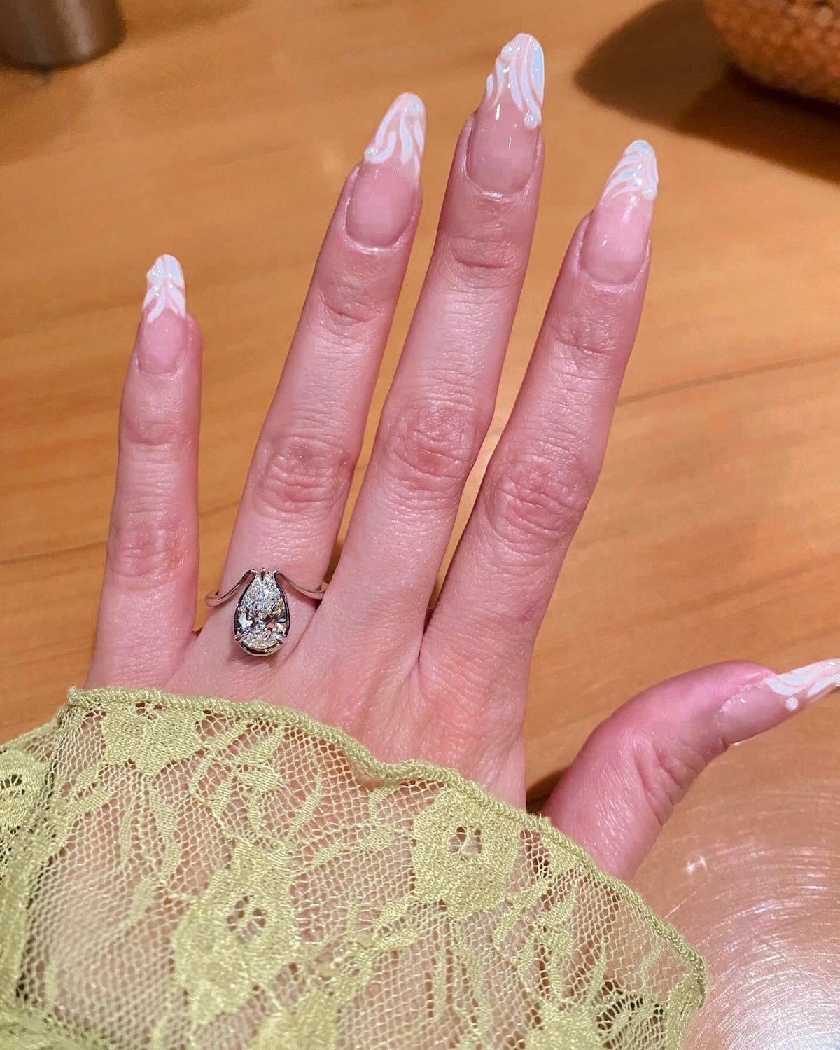 1.5 CT Pear Shaped Lab Grown Diamond Unique Style Engagement Ring